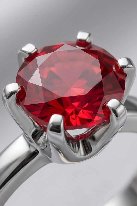 Sterling Silver Round-Cut Red Ruby Solitaire Ring