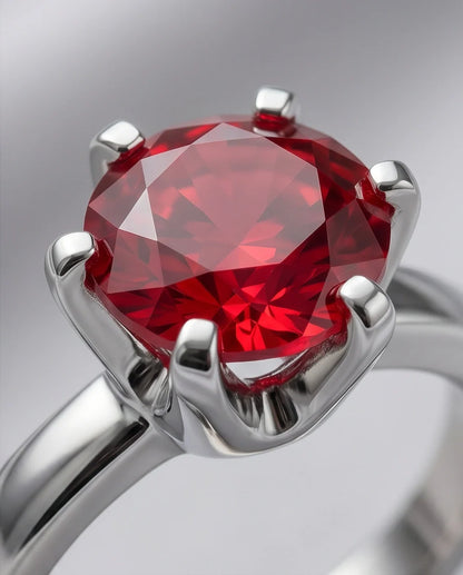 Sterling Silver Round-Cut Red Ruby Solitaire Ring