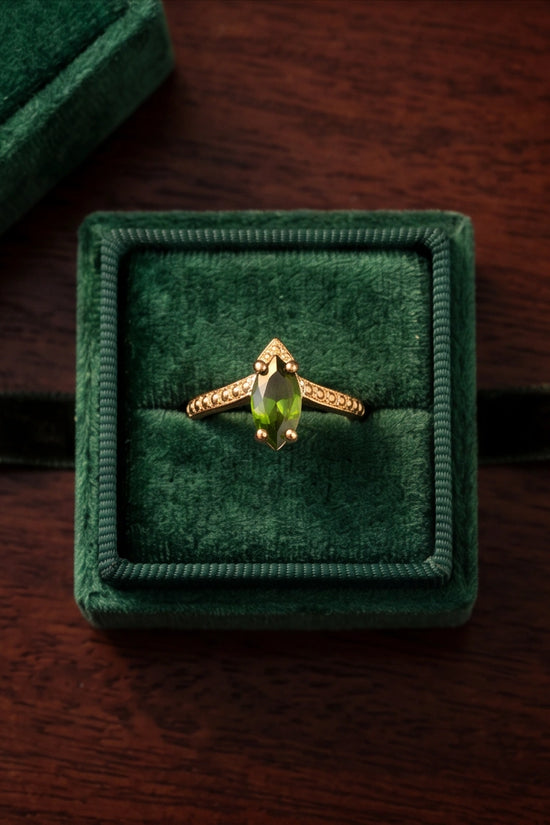 Vintage Gold Marquise Emerald Gothic Granulation Ring