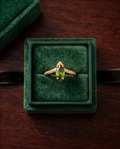 Vintage Gold Marquise Emerald Gothic Granulation Ring