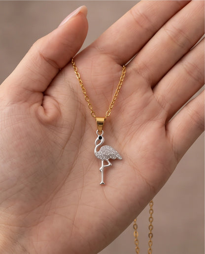 Silver Crystal Paved Flamingo Pendant Necklace