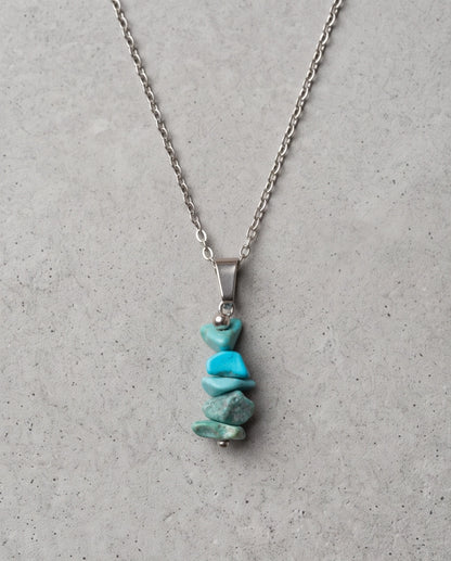 Silver Stacked Raw Turquoise Chip Stone Pendant Necklace