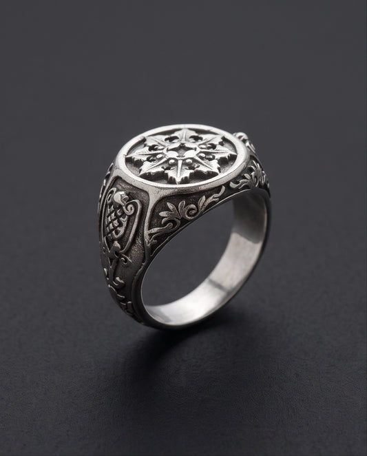 Astral Compass Heraldic Signet Ring