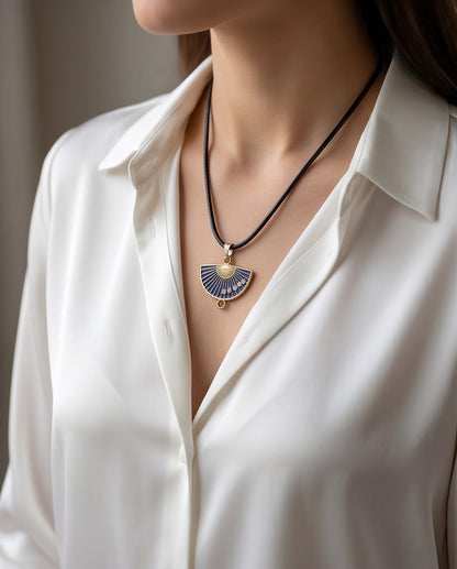 Royal Blue Floral Fan Pendant Necklace