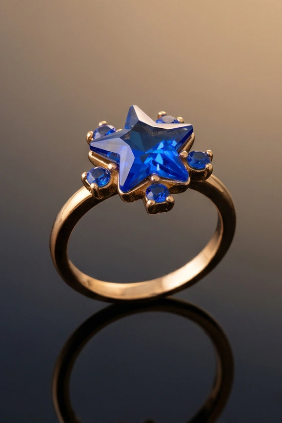 Gold Celestial Royal Blue Sapphire Star Ring