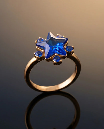 Gold Celestial Royal Blue Sapphire Star Ring