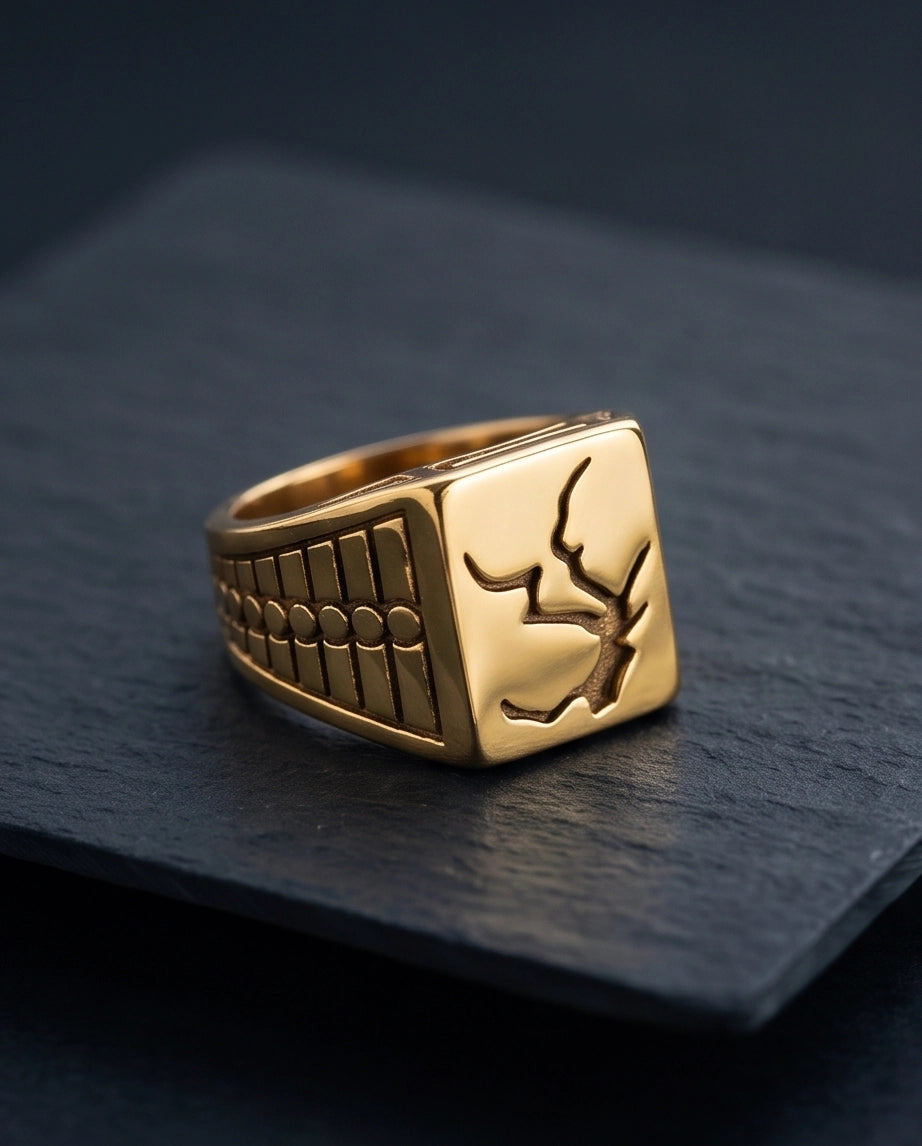 Minimalist Stag Gold Signet Ring