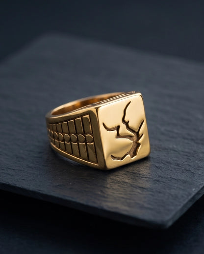 Minimalist Stag Gold Signet Ring