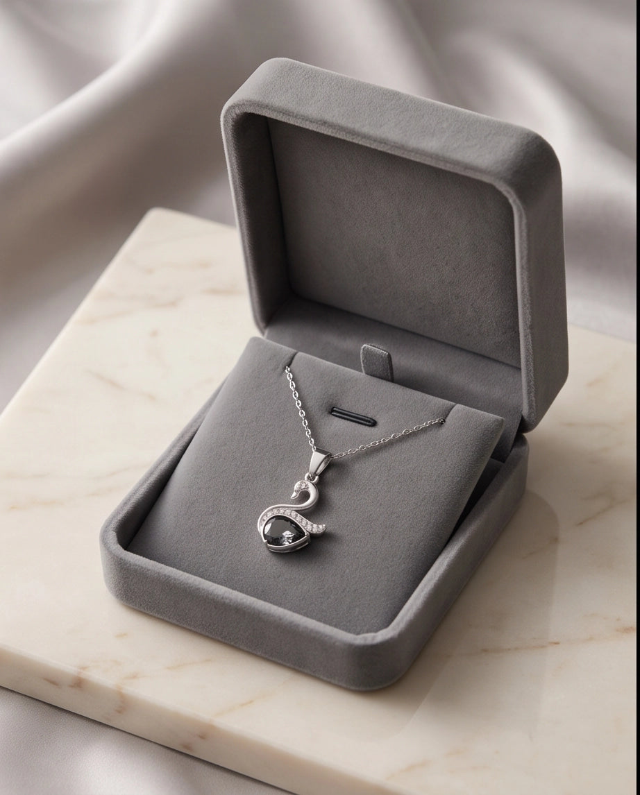Silver Smoky Quartz Swan Pendant Necklace