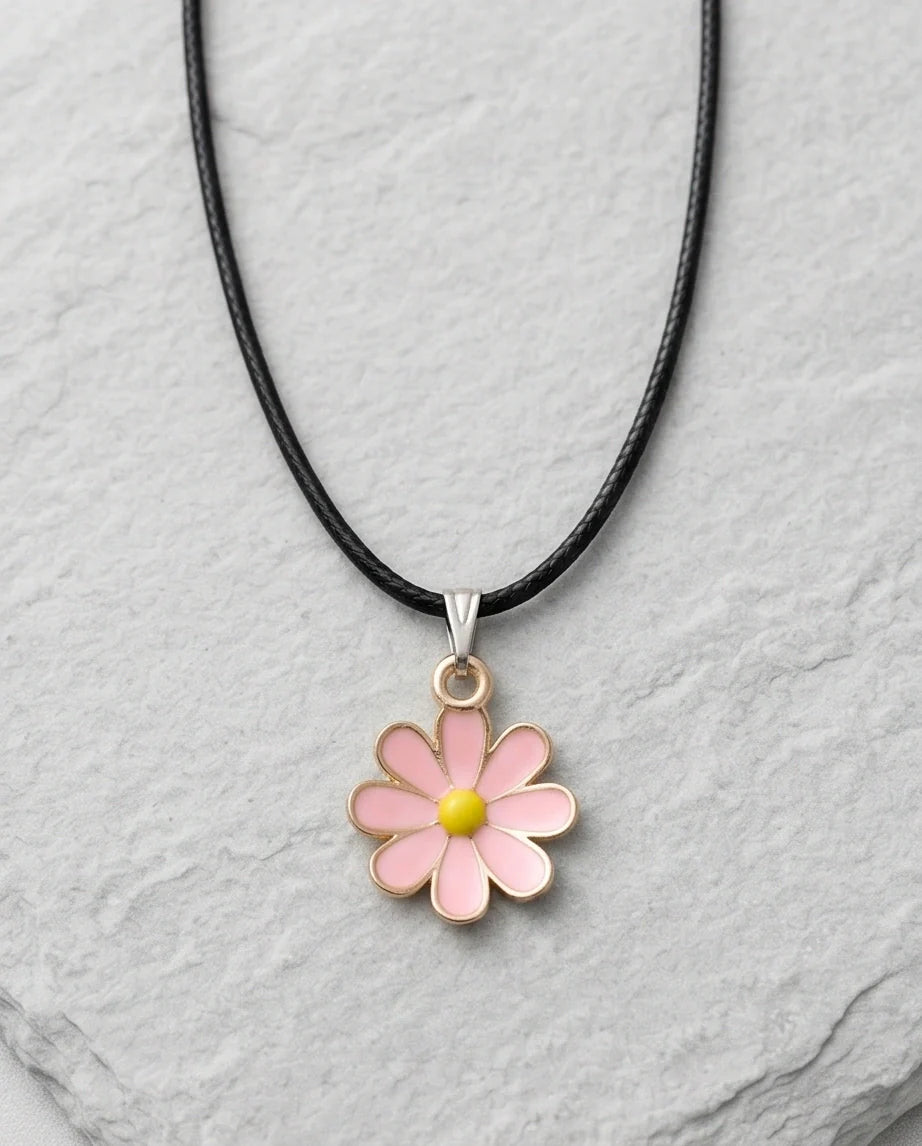 Light Pink Daisy Enamel Pendant Necklace