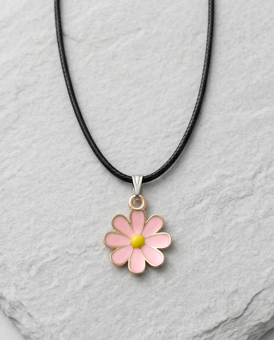 Light Pink Daisy Enamel Pendant Necklace