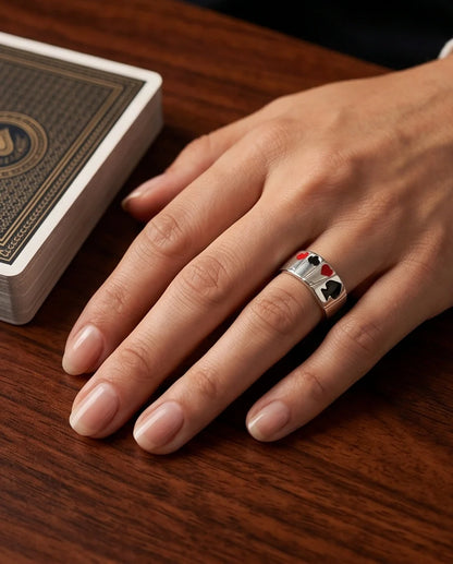 Sterling Silver Poker Card Suits Signet Ring