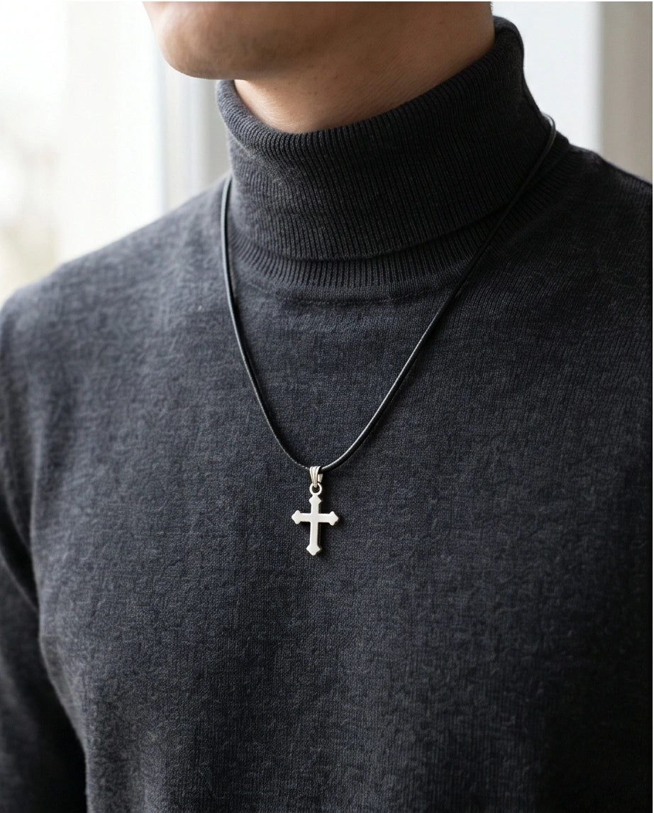Silver Gothic Flared Cross Necklace