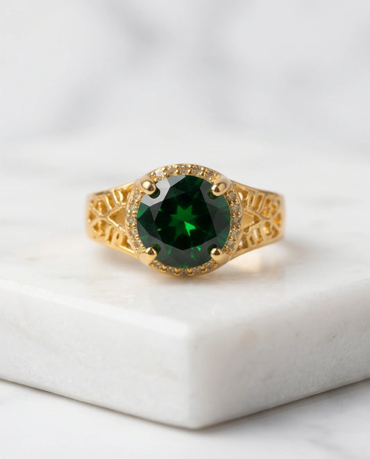 Golden Emerald Empress Halo Ring