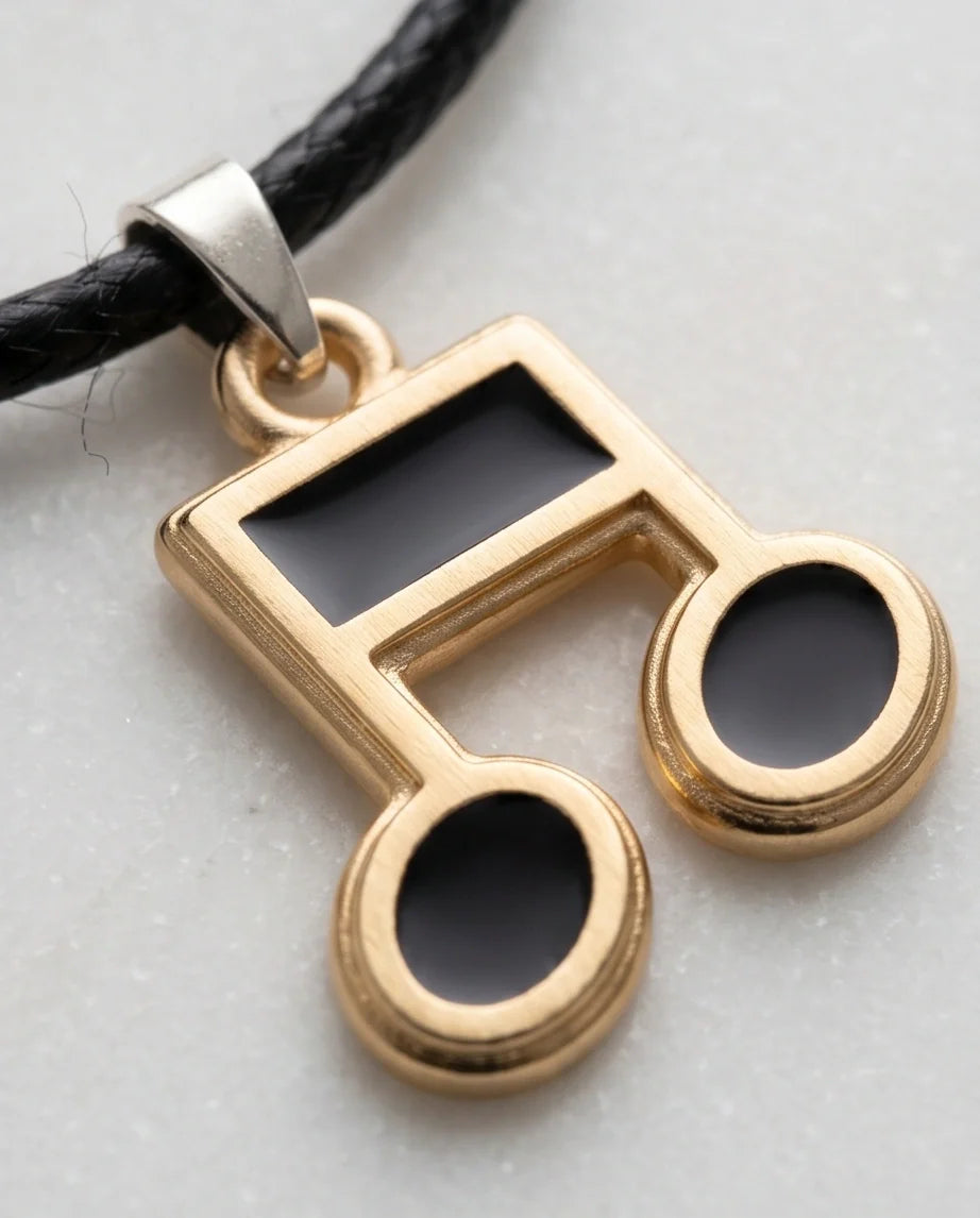 Gold and Black Beamed Eighth Notes Necklace