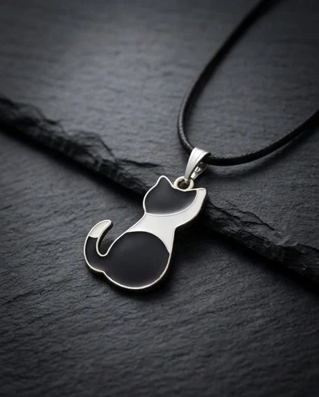 Artistic Tuxedo Cat Silhouette Pendant Necklace