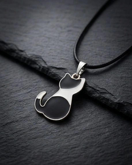 Artistic Tuxedo Cat Silhouette Pendant Necklace