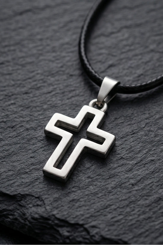 Silver Open Cross Pendant Necklace