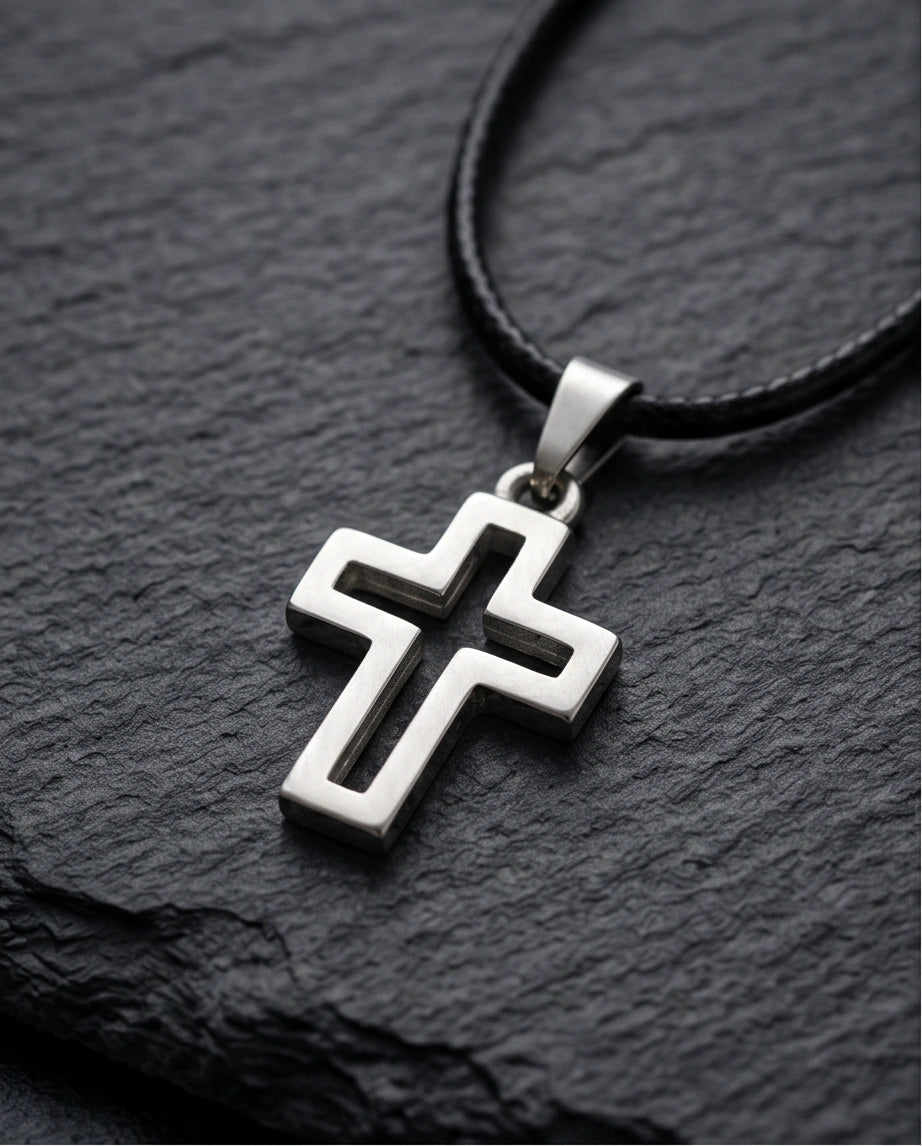 Silver Open Cross Pendant Necklace