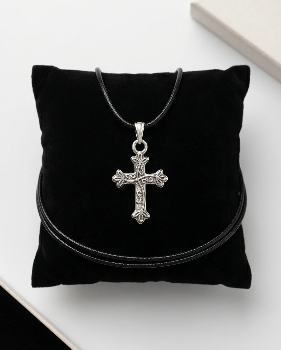Silver Ornate Filigree Cross Necklace