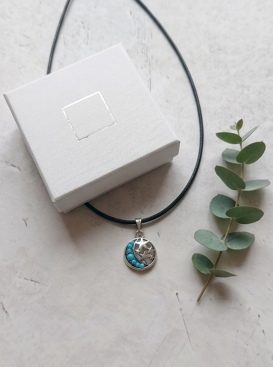 Turquoise Crescent Moon & Star Pendant Necklace