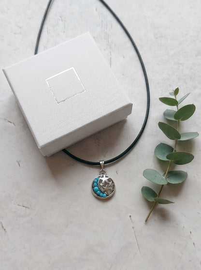Turquoise Crescent Moon & Star Pendant Necklace