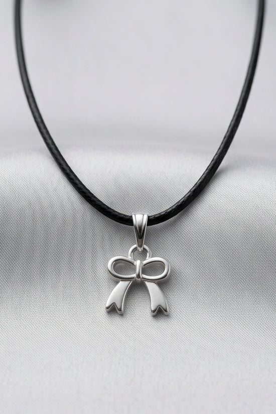 Silver Polished Ribbon Bow Necklace