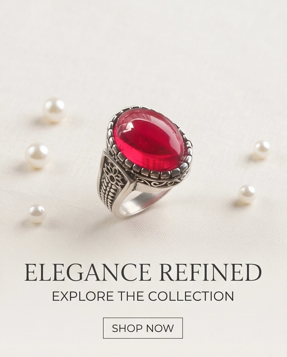 Ruby Cabochon Beaded Bezel Floral Silver Ring