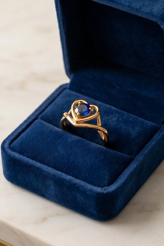 14K Gold Sapphire Heart-Shaped Openwork Ring