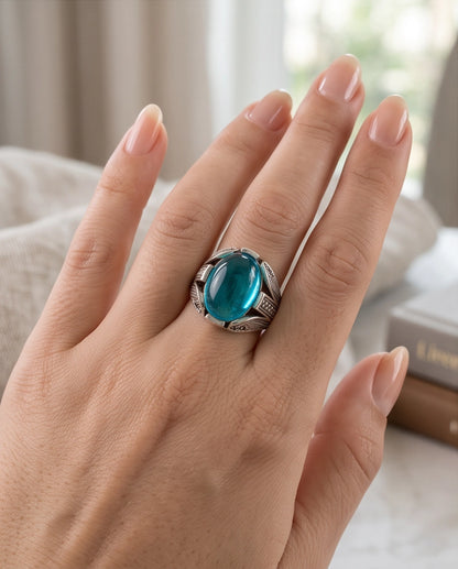 Cerulean Zenith Stippled Signet Ring
