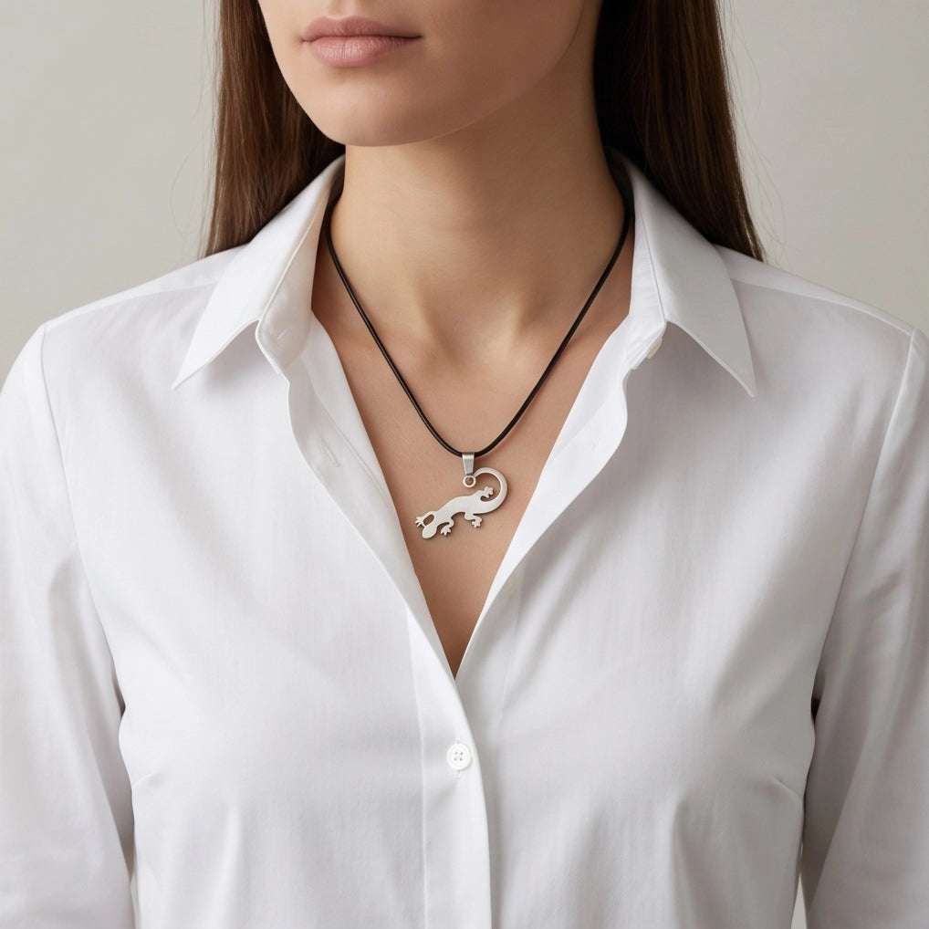Brushed Silver Lizard Cord Necklace
