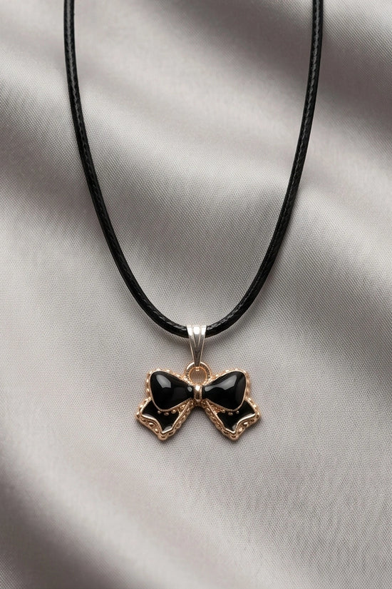 Gold and Black Ribbon Bow Necklace