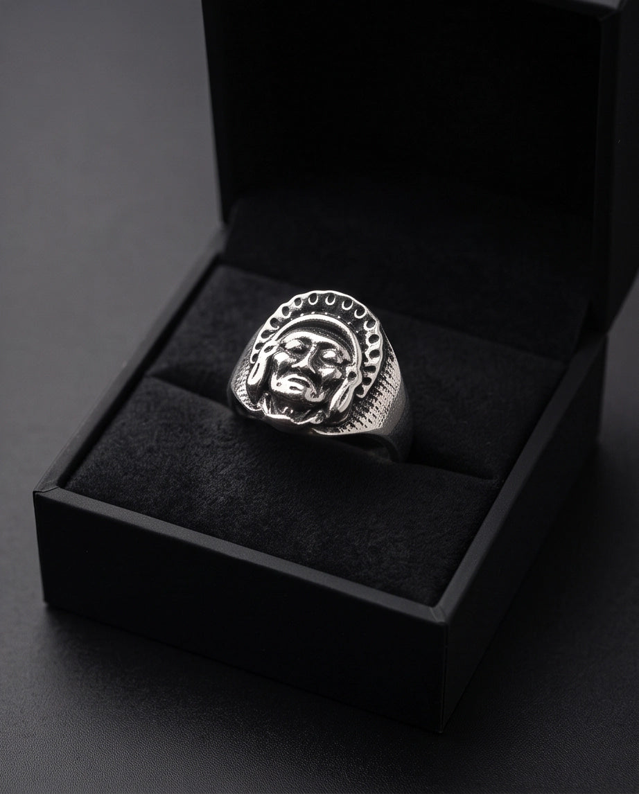 Native Chief Headdress Sculpted Signet Ring