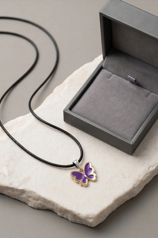 Vibrant Purple Butterfly Enamel Pendant Necklace