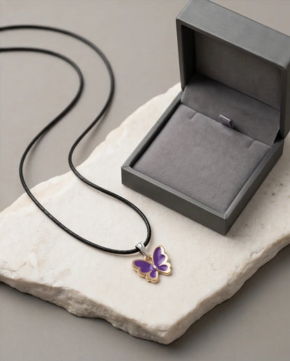 Vibrant Purple Butterfly Enamel Pendant Necklace
