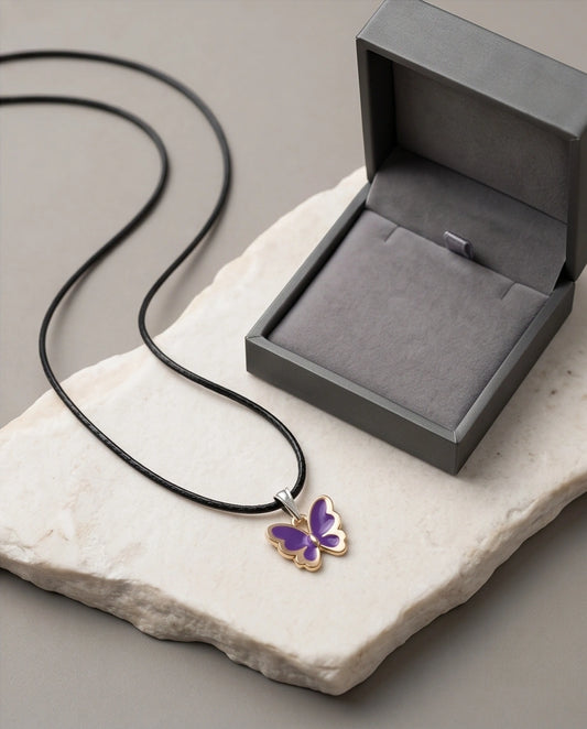 Vibrant Purple Butterfly Enamel Pendant Necklace