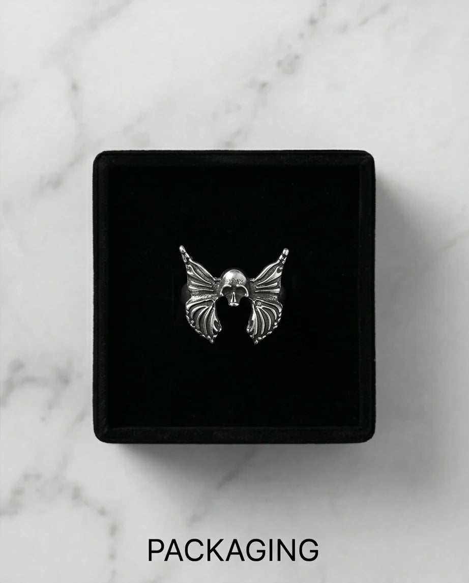Gothic Sterling Silver Skull Butterfly Ring