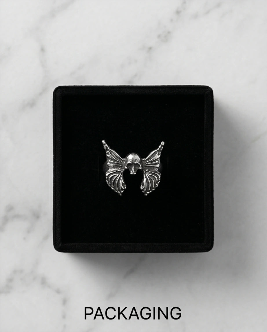 Gothic Sterling Silver Skull Butterfly Ring