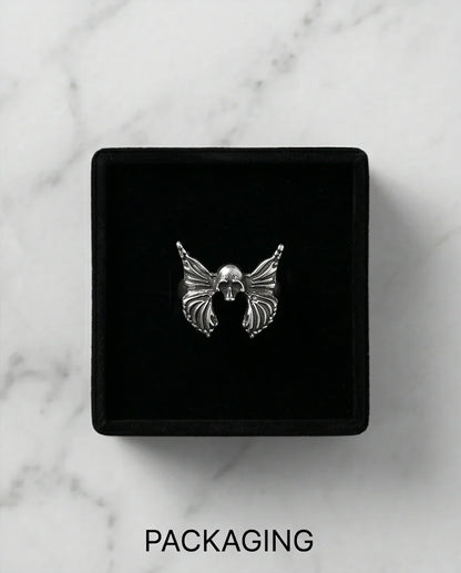Gothic Sterling Silver Skull Butterfly Ring