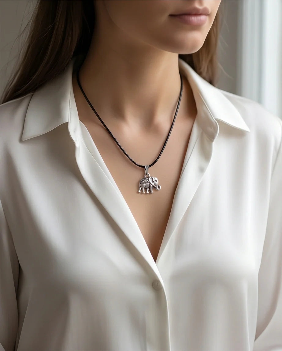 Silver Lucky Elephant Pendant Necklace