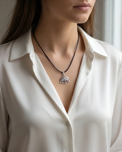 Silver Lucky Elephant Pendant Necklace