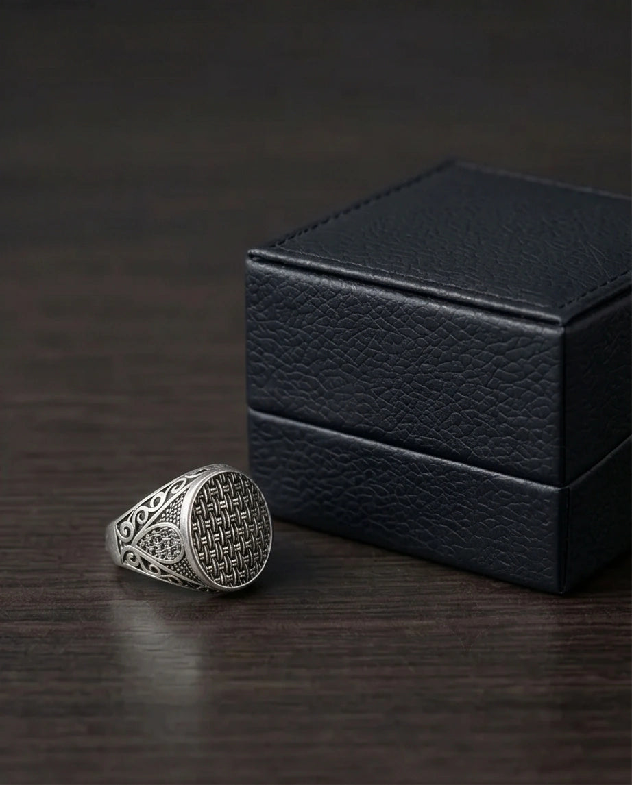 Vintage Sterling Silver Woven Basketweave Signet Ring