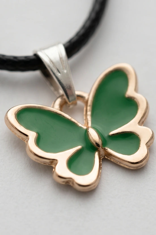 Gold and Green Butterfly Pendant Necklace