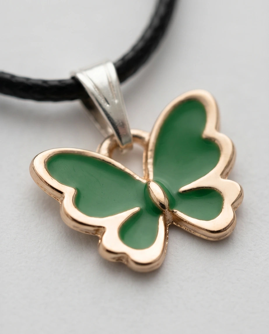 Gold and Green Butterfly Pendant Necklace