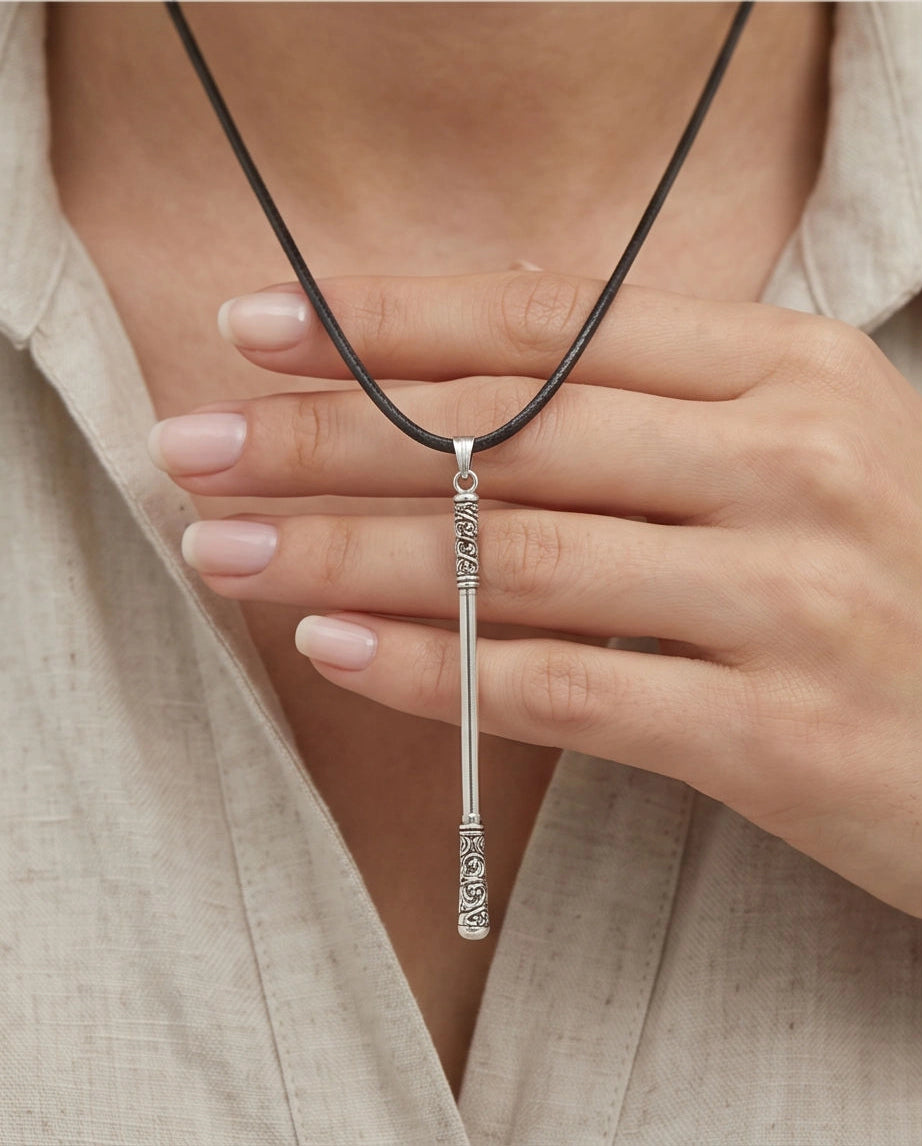 Carved Staff Pendant Necklace