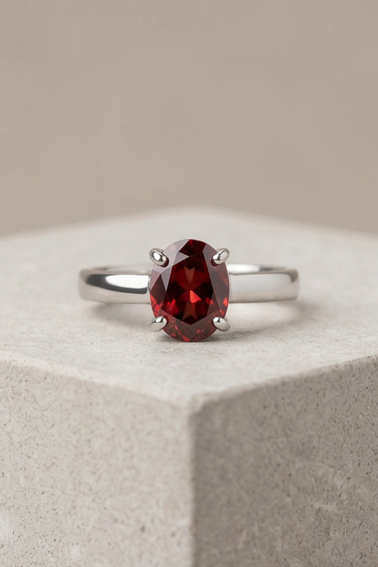 Sterling Silver Oval-Cut Ruby Red Solitaire Ring