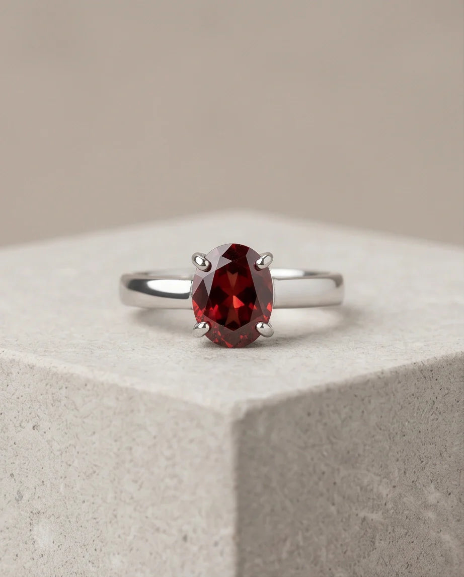 Sterling Silver Oval-Cut Ruby Red Solitaire Ring