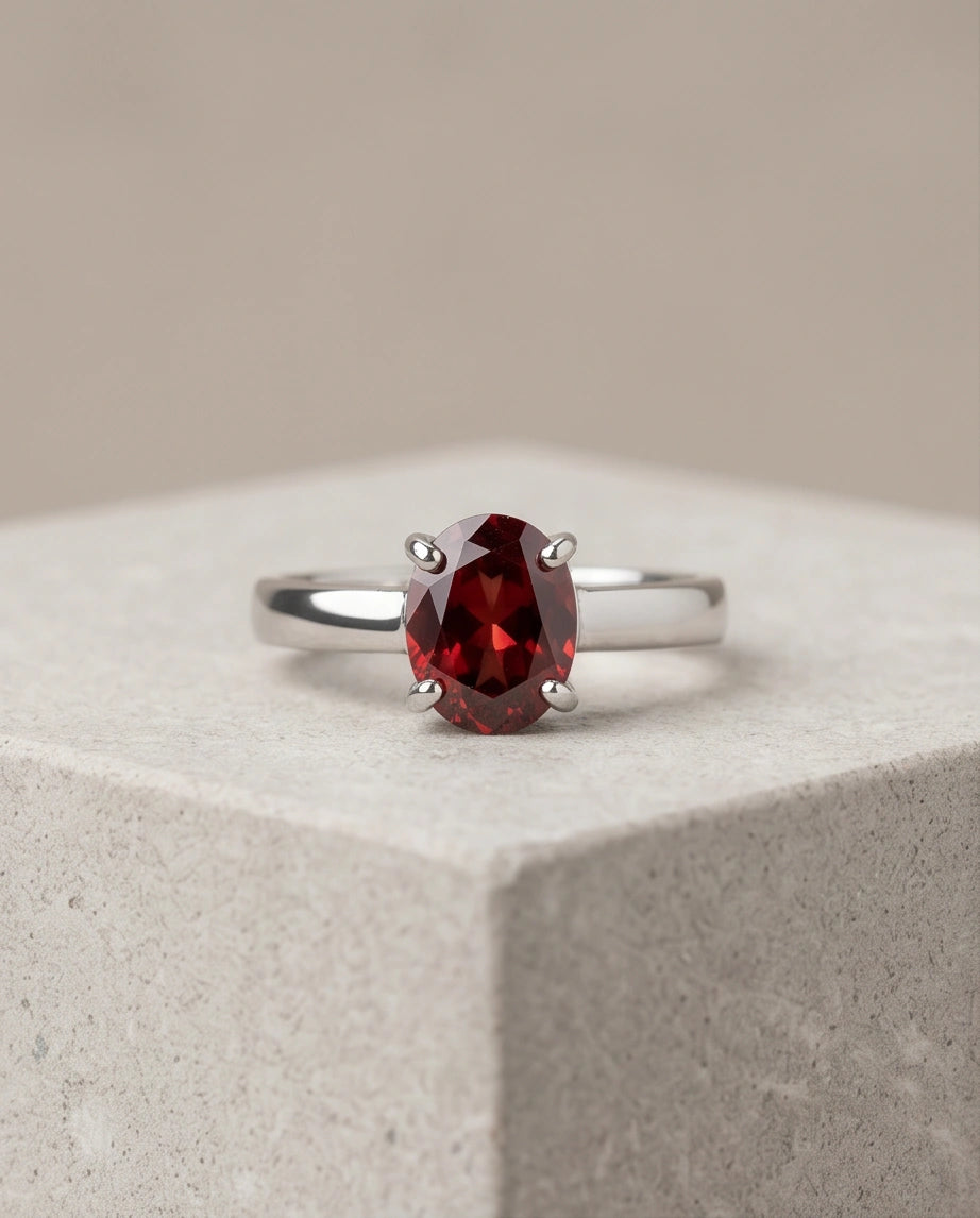 Sterling Silver Oval-Cut Ruby Red Solitaire Ring