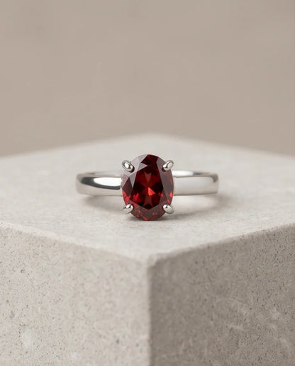 Sterling Silver Oval-Cut Ruby Red Solitaire Ring