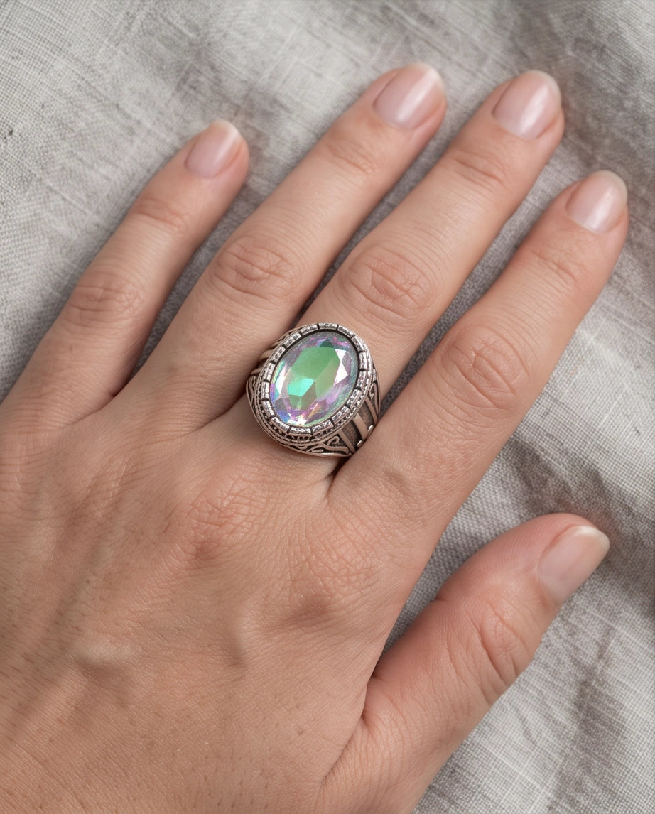 Iridescent Mystic Quartz Silver Ring